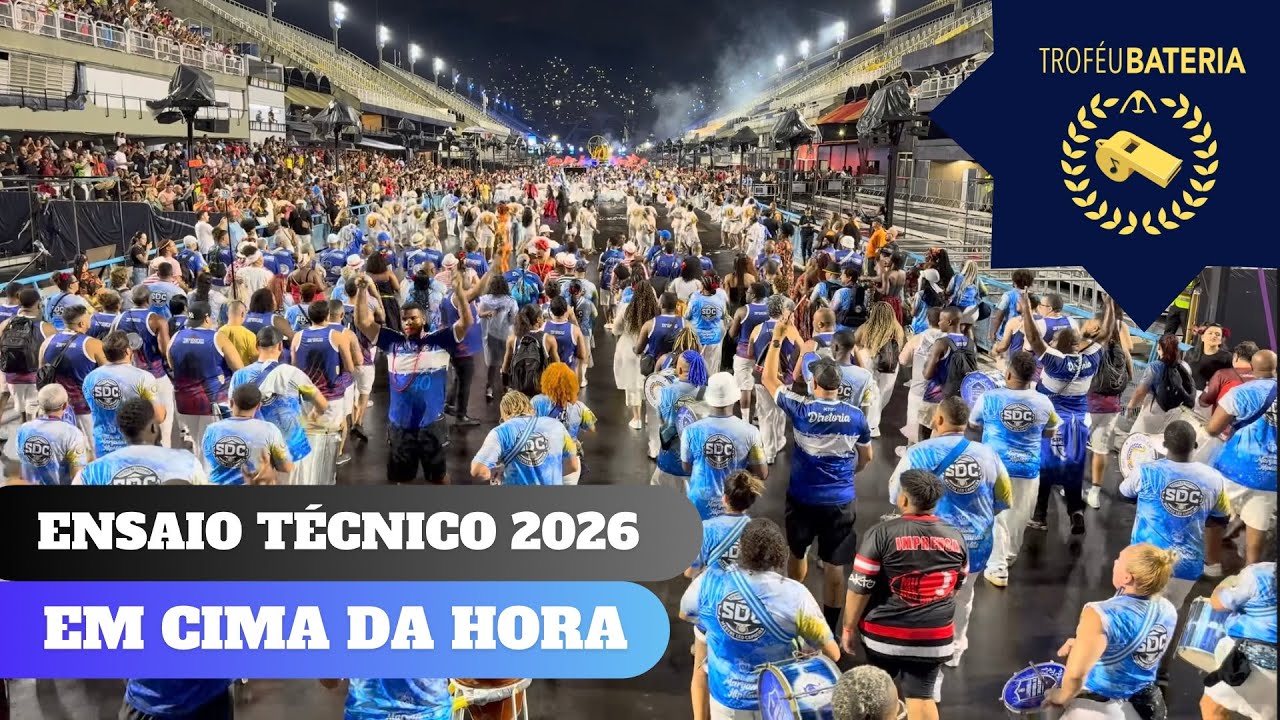 Bateria da Em Cima da Hora no ensaio técnico para o carnaval 2026