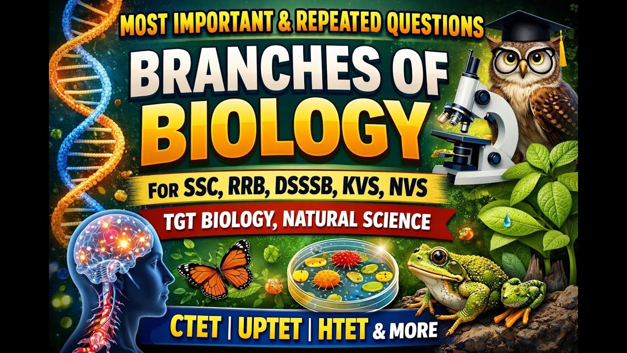 Major Branches of Biology | SSC, RRB, CTET, TET | Exam Booster | General Science 