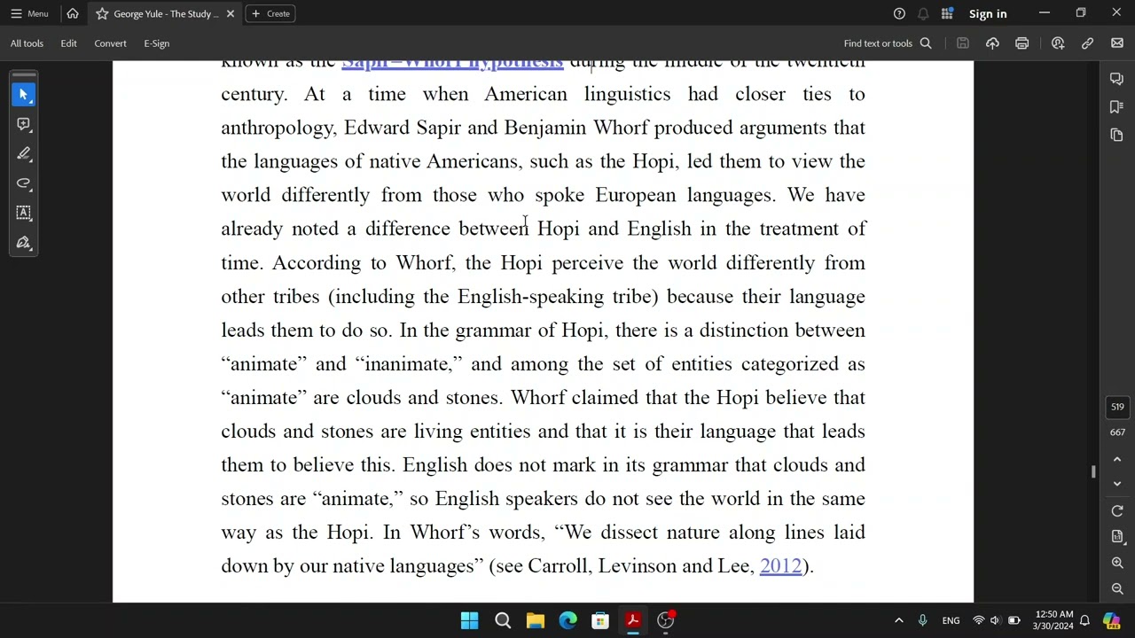 شرح علم اللغة جابتر 20 جزء 5 The Sapir–Whorf Hypothesis and Against the Sapir–Whorf Hypothesis