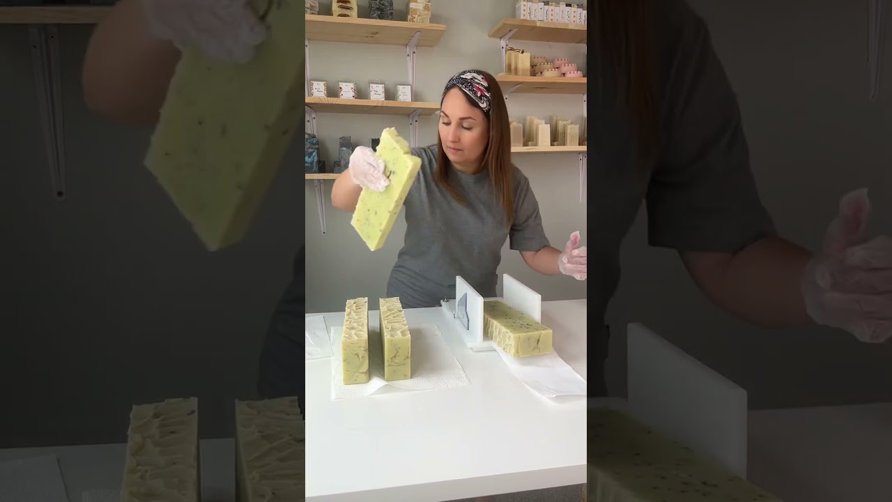 Cutting 40 bars of hemp soap - so satisfying! #soapmaking #hempsoap #handmadesoap