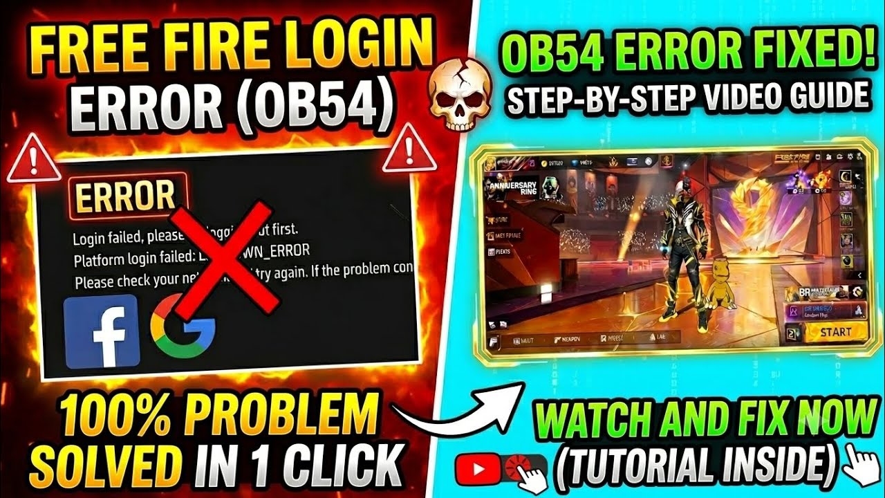 free fire login failed please try logging out first/Google login problem/Facebook logging problem/ff