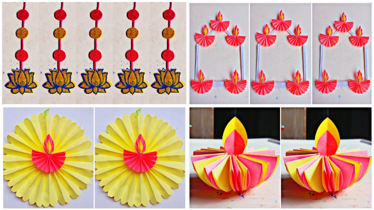 4 easy Diwali decoration ideas / diwali wallhanging / paper room decor design / Diya making /