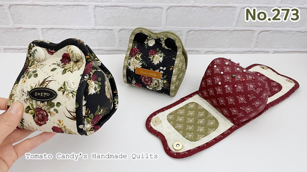 No.273 Foldable Pincushion & Needle Holder Mat, 클래식 핀쿠션 & 바늘꽂이 케이스, Elegant Quilted Design.