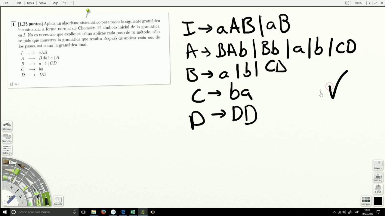 FLI  - Examen Junio 2017 - Problema 1 - Forma Normal Chomsky - Gramática Independiente del Contexto