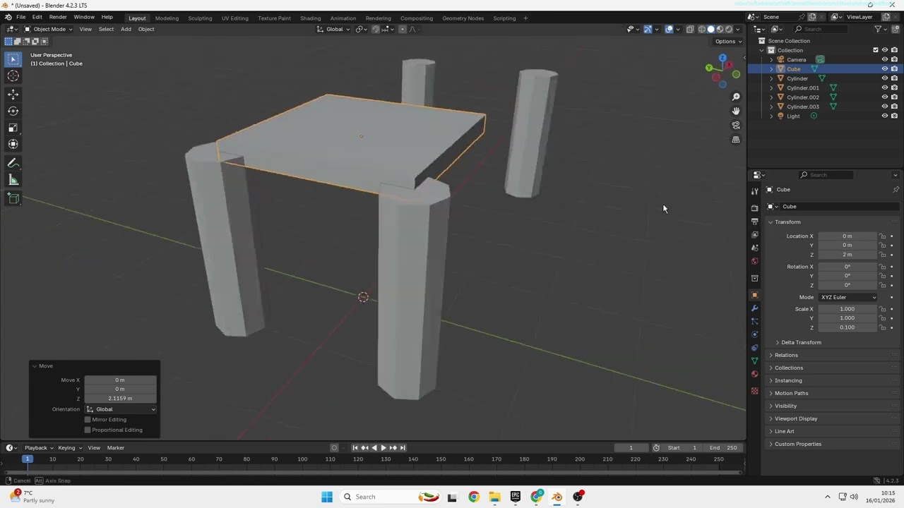 blender table creation