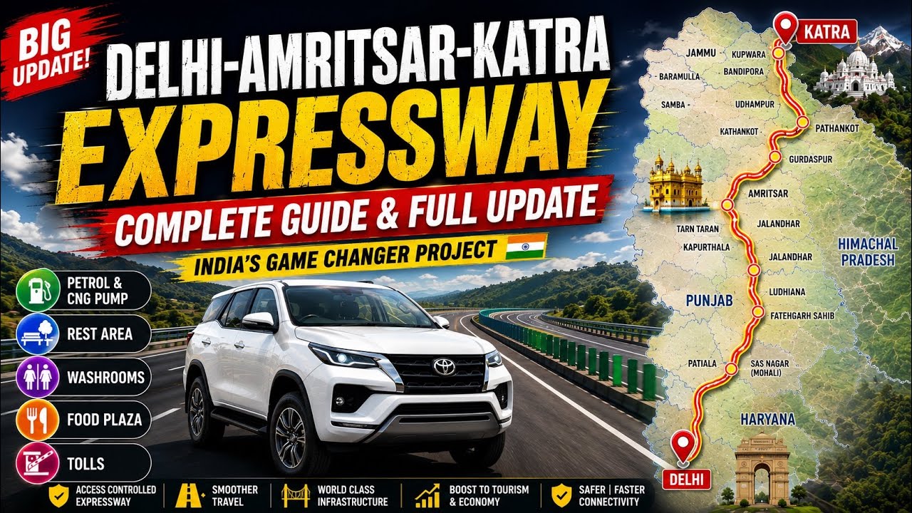 Delhi&ndash;Amritsar&ndash;Katra Expressway Full Details | Route, Districts, Toll, Facilities & Latest Update 🚙 