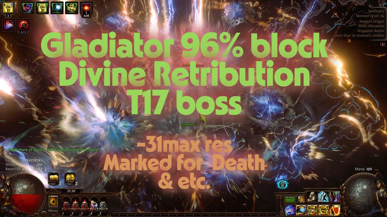 PoE 3.27 Divine Retribution Stack life Gladiator 96%block 28k HP with PoB