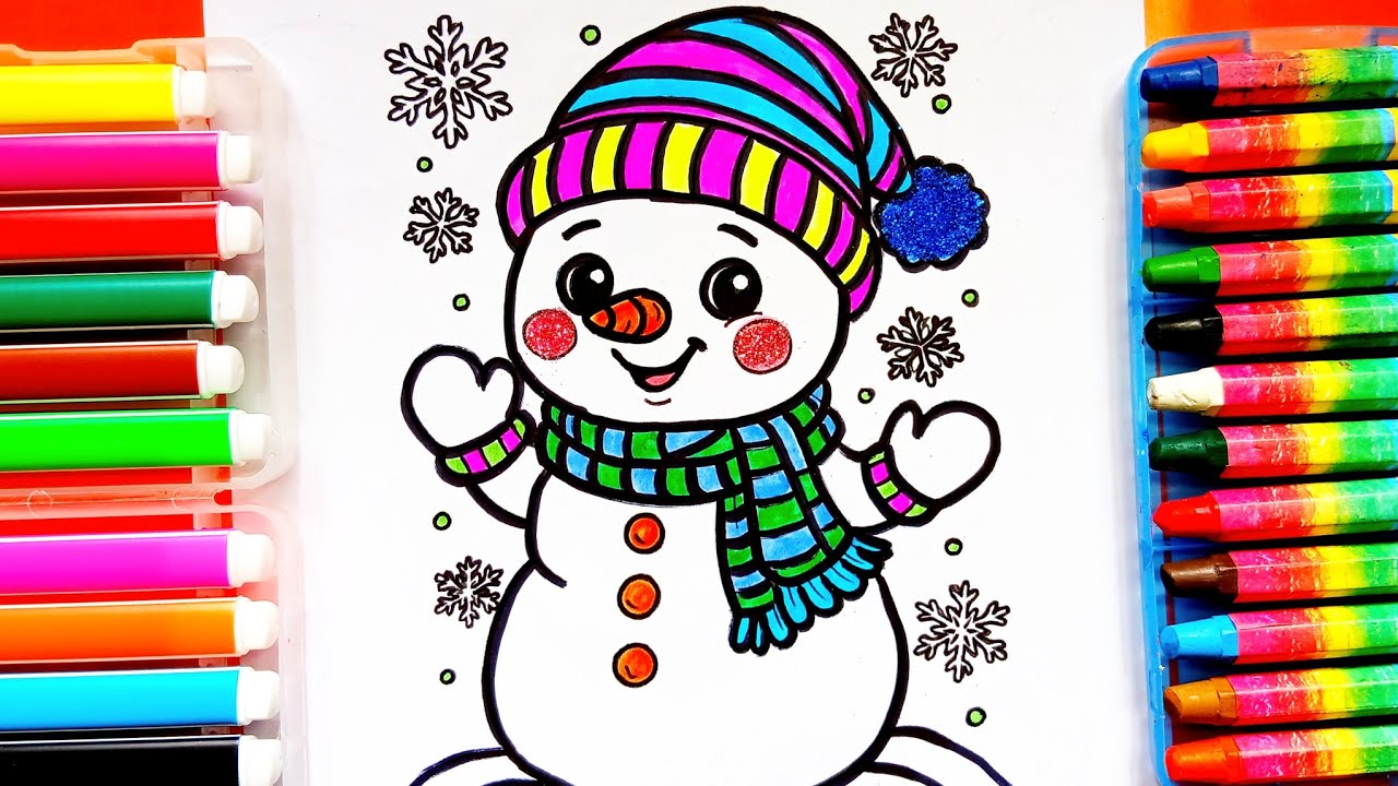 Coloring a Cute Snowman with Markers & Glitter ⛄️✨ | Kids Art