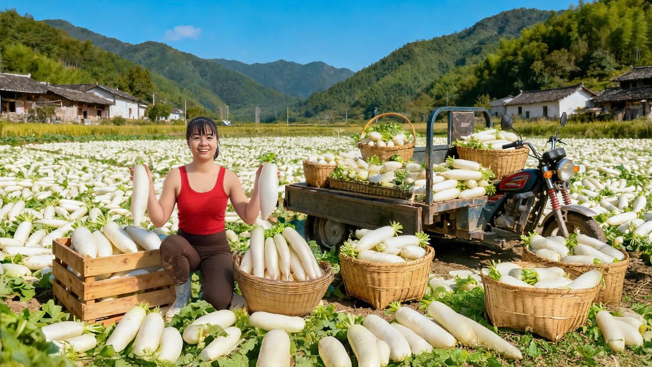 Rewind Timelapse: Harvest A Lot Of Radish Go to Market Sell by 3-Wheeled Truck