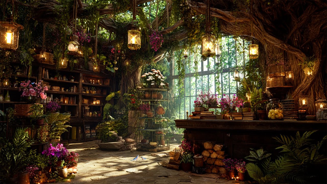 Exotic Plant Magic Book Shop 🍀 Flute Forest Music Ambience & Mystery Nature for Study, Chill or Work