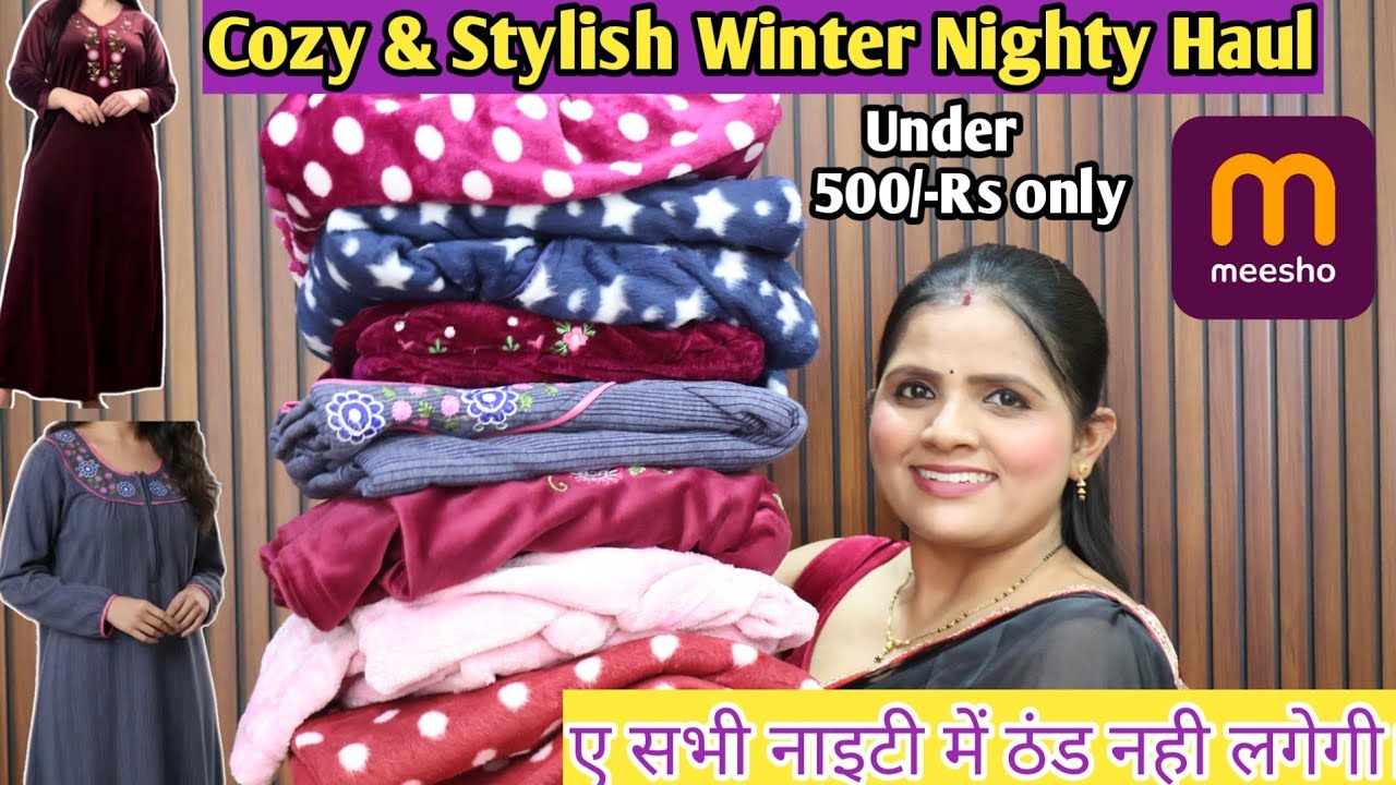 MEESHO Winter Nighty Haul Under ₹500! 😱 itna Sasta?/ Warm Woolen & Velvet Nighty/Meesho Haul