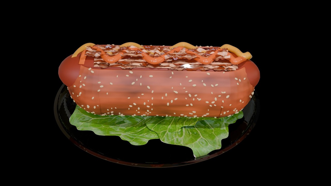 Blender 5: Bacon hotdog preview.Blender5教程: 腌肉香肠热狗预览
