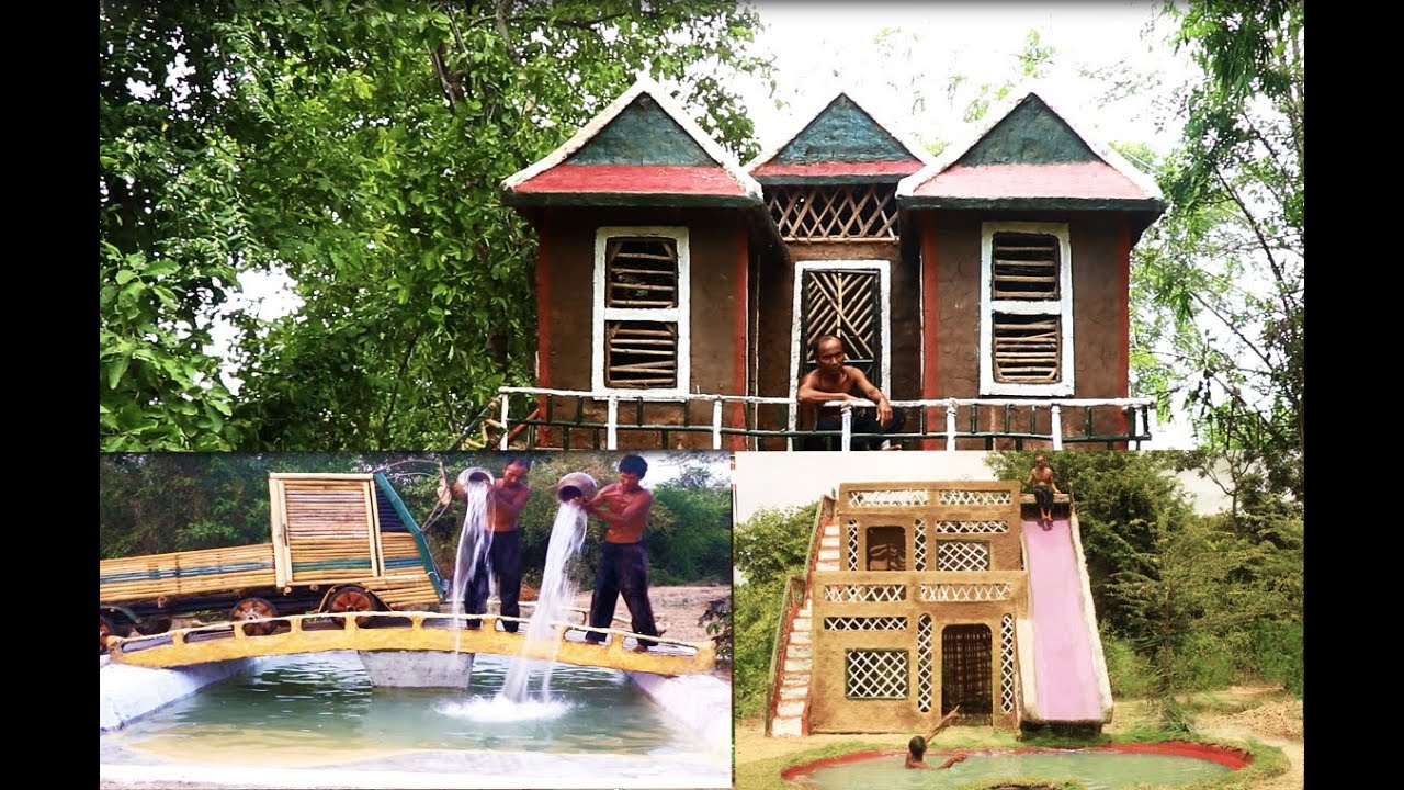 The most creative Top 4 Video ; Building most creative mud villa & swimming pool