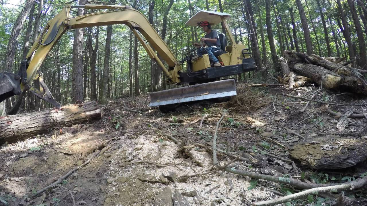 Excavator clearing new driveway