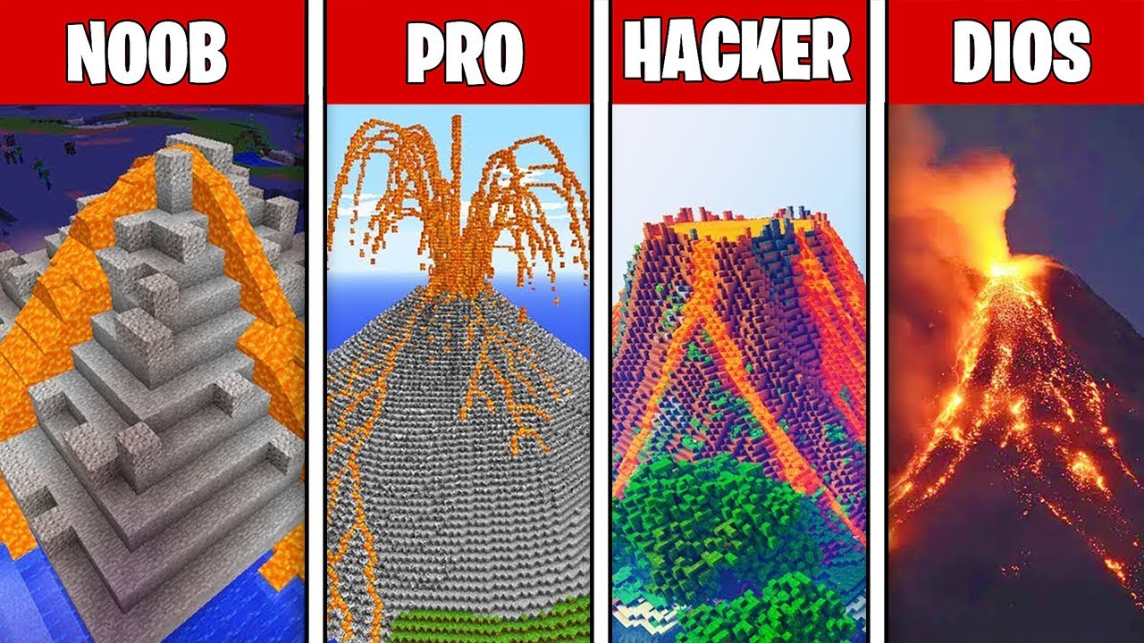 VOLCÁN NOOB VS PRO VS HACKER VS DIOS EN MINECRAFT TROLL 😱