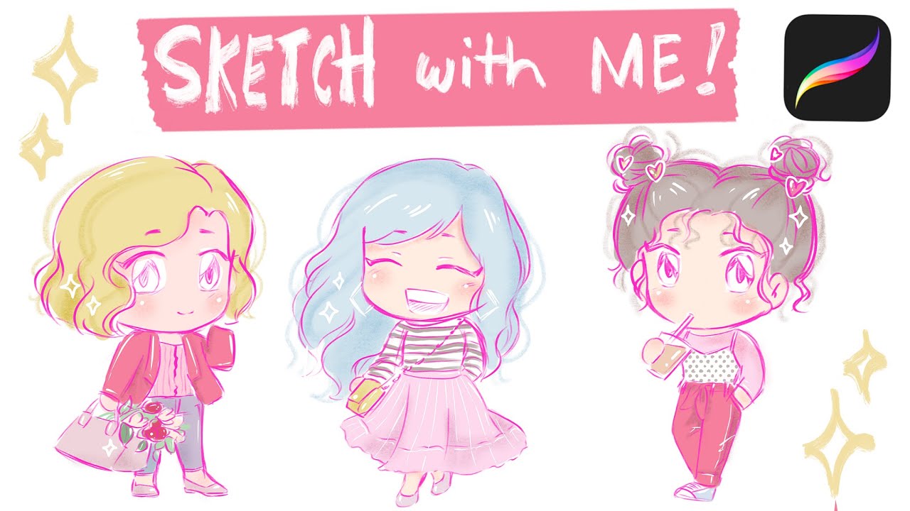 SKETCH WITH ME + Chill ♬ : Draw CHIBI Characters on iPad - Valentine's Casual Outfits from PINTEREST
