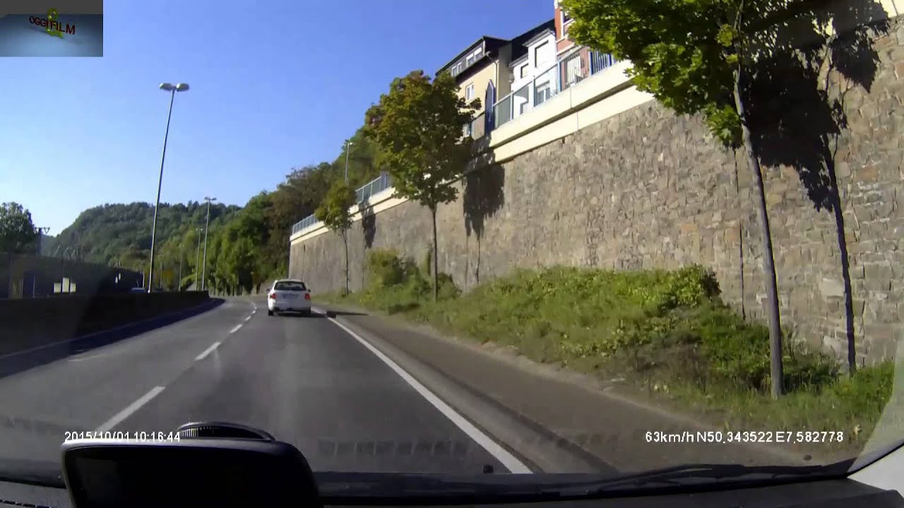 Fahrt durch Mittelrheintal (Weltkulturerbe) Neuwied - Bingen ueber B9