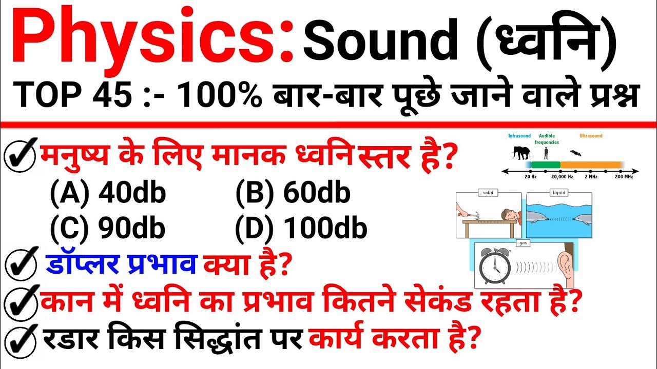 TOP 45 : Physics - Sound (ध्वनि) पुरानी निचोड़ || Topic Wise Science in Hindi || Science GK