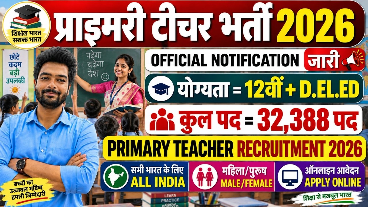 Primary Teacher Recruitment 2026 | 12th Pass | Primary Teacher Bharti 2026 | प्राइमरी शिक्षक भर्ती