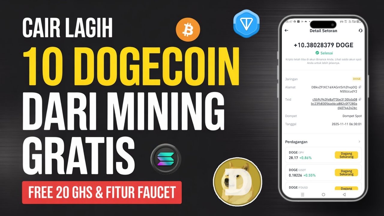 Mining Gratis Tanpa Modal 💰 10 DOGE Langsung Masuk Wallet! | Bukti Withdraw Cloud Mining Gratis