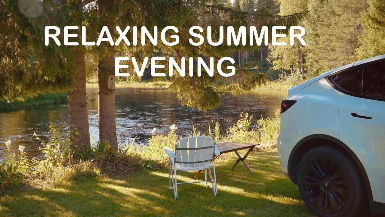 A Relaxing Sumer Evening || Sleeping in Tesla Model Y || Exped MegaMat Auto Mattress || Camping