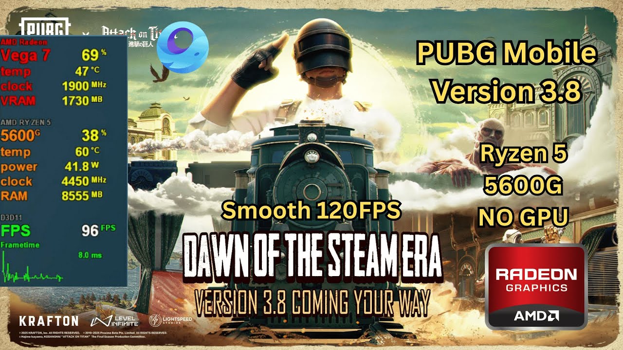 PUBG Mobile 3.8 | Ryzen 5 5600G Vega 7 Benchmark | Gameloop Emulator FPS Test 2025 | 120FPS