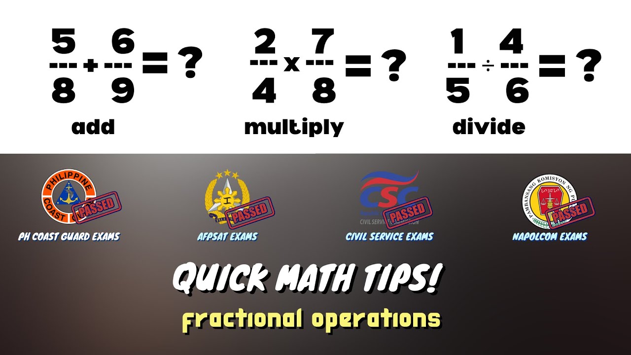 PAANO SAGUTAN ANG FRACTIONS NG MABILIS? - CIVIL SERVICE | NAPOLCOM | AFPSAT | PCGABT | ENTRANCE EXAM