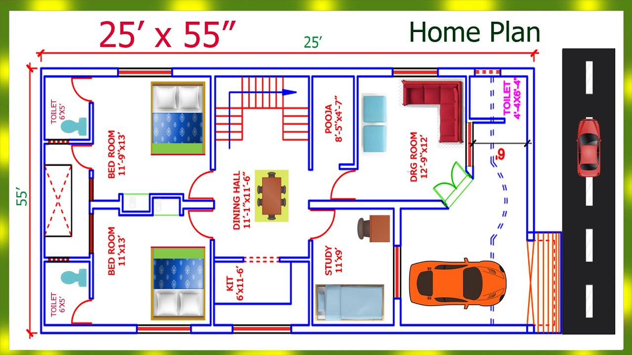 25x55 Feet Home Design // 25x55 Unik Home Design // 25x55 2BHK Home Plan // 25x50 ghar Ka Naksha //
