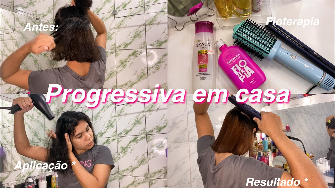 COMO FAÇO MINHA PROGRESSIVA EM CASA| cabelo de salão com fioterapia 💗✨
