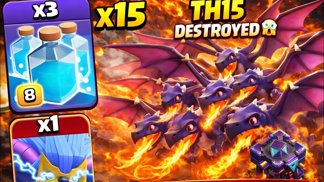 TH15 DESTROYED 😱 | 15 Dragons + 3 Clone Spells 🔥 | Super Yeti CC | Clash of Clans War Attack