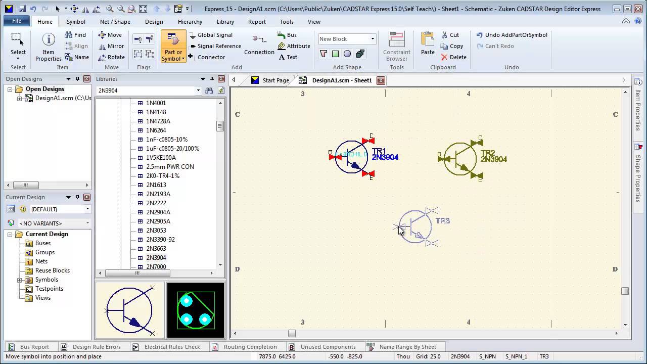 CADSTAR Adding Parts to a Schematic Design