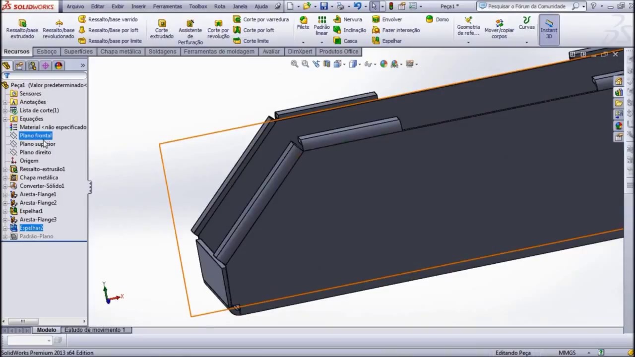 Aula 87 -  Chapas Metálicas Recursos - Solidworks - Marcelo Pereira