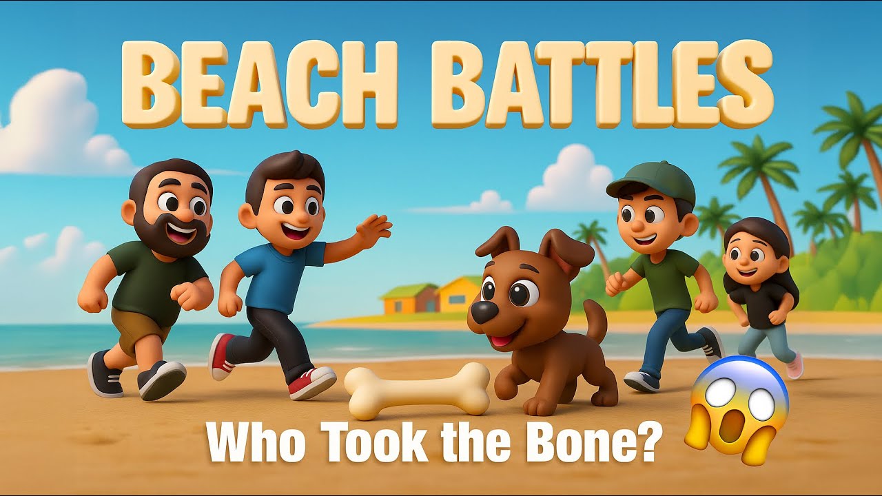 Beach Battle | Who Took the Bone?! 😂 Blindfold Beach Game Madness!
