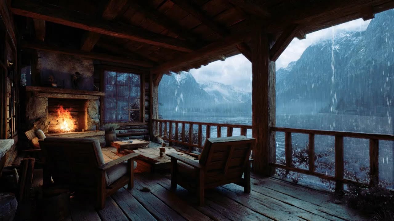Deep sleep ambience with rain and fire crackles 🔥🌧️❄️ | Relaxation audio for comfort