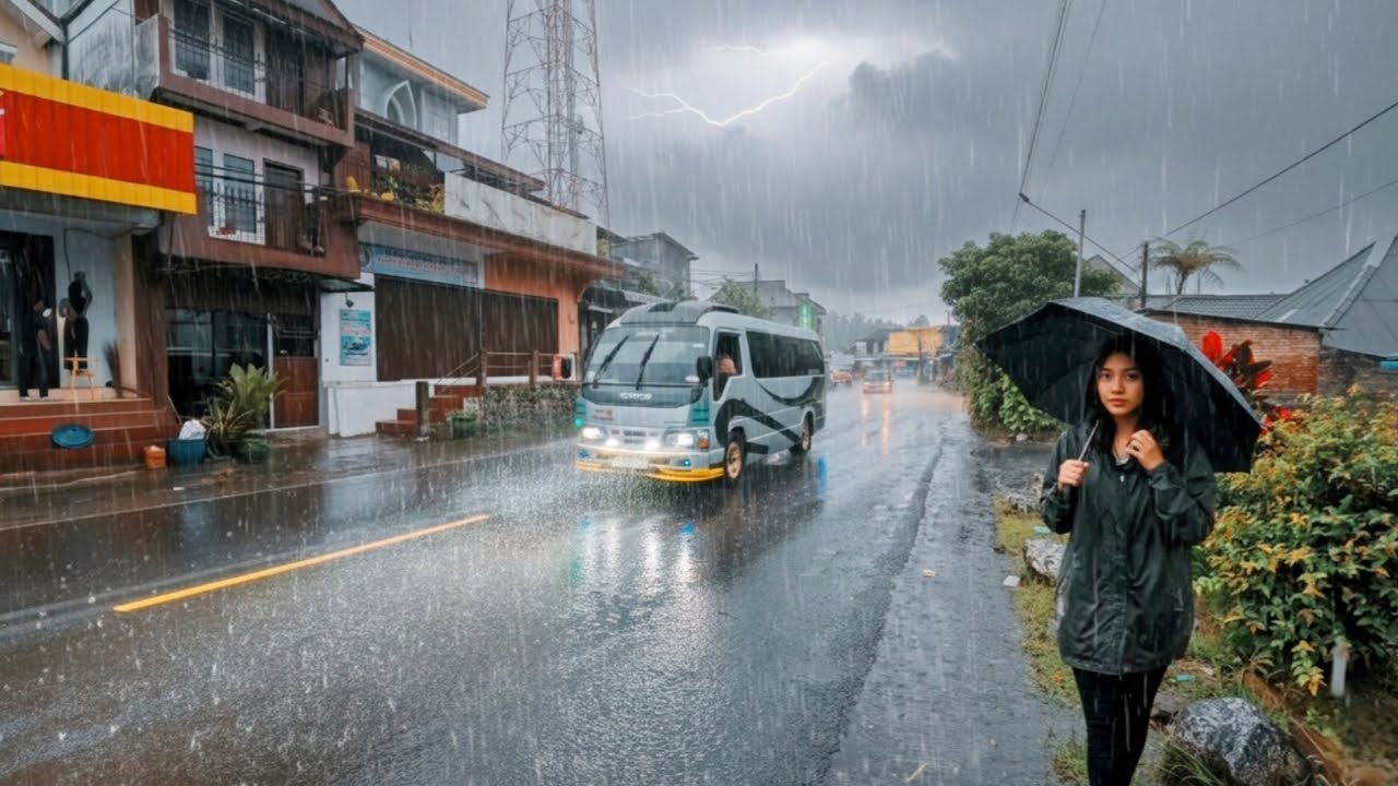 The biggest rainstorm in history in Indonesia village, Accompanied by terrible thunderstorms.