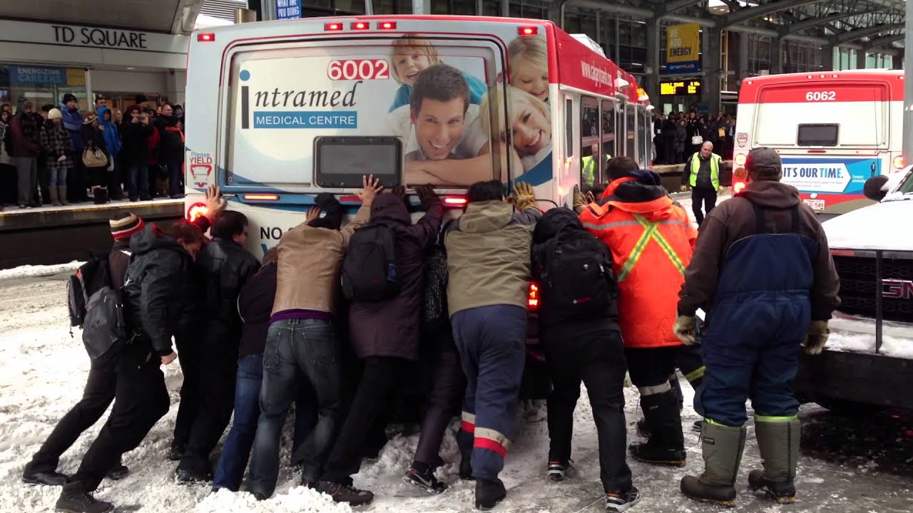 Bus stuck on the CTrain tracks downtown Calgary