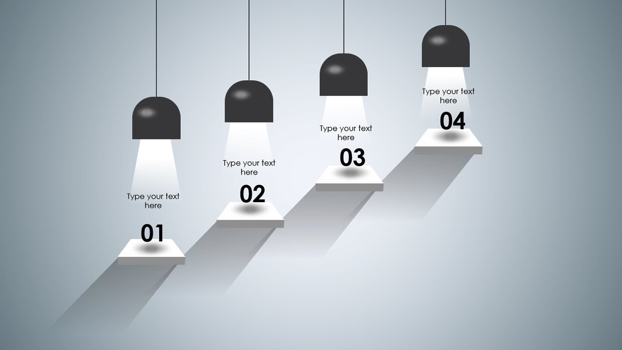 PowerPoint tutorial No. 348: Create 4 Step Light infographics in PowerPoint