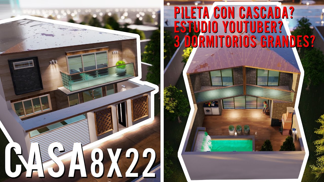 CASA en TERRENO de 8X22 Metros, PISCINA con CASCADA y 3 DORMITORIOS?
