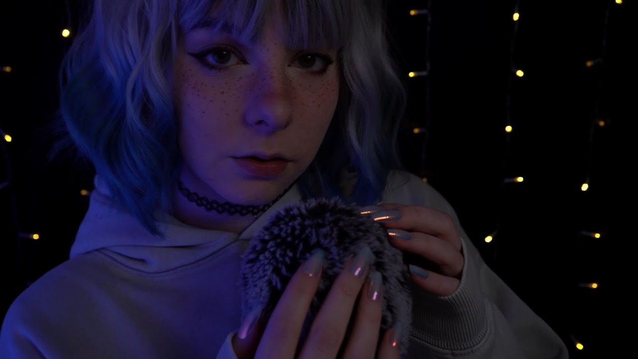 ASMR | soft whispering & stormy fluffy mic sounds - white noise, blue yeti