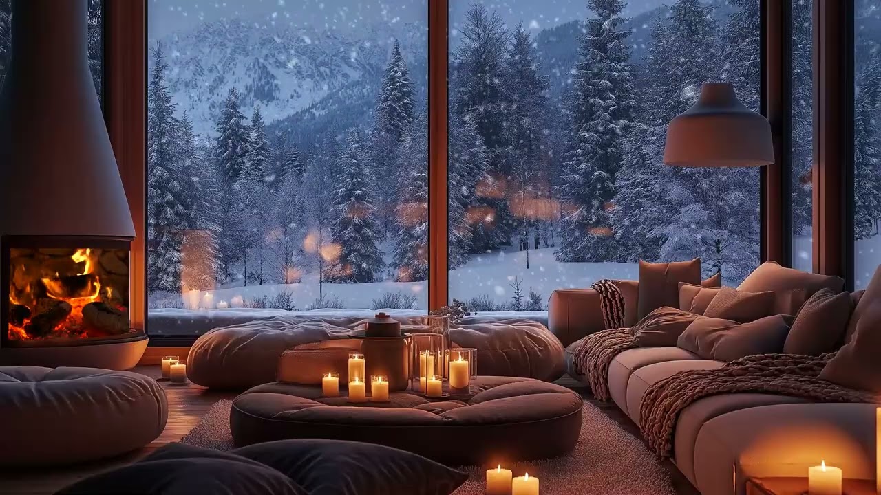 ❄️🔥 Blizzard Wind White Noise | Warm Cabin Fireplace at Night | 3 Hours Sleep Stress Relief Study