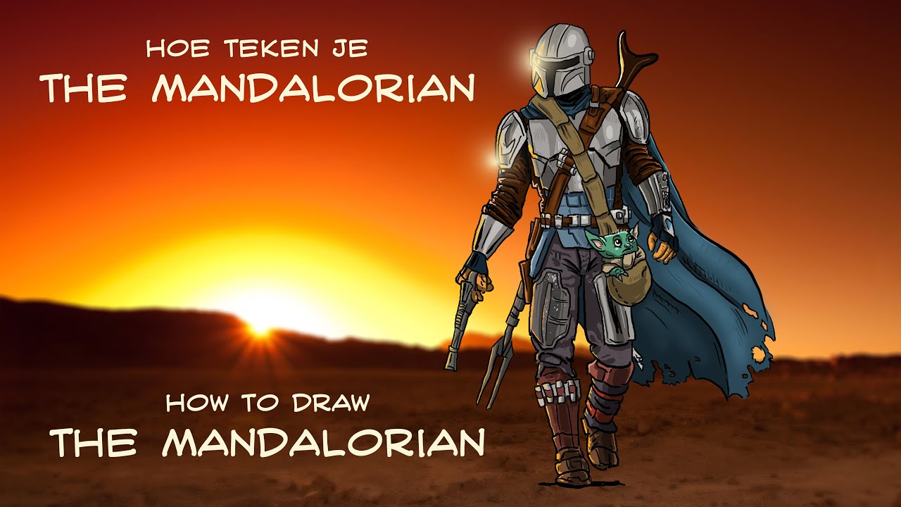 HOE TEKEN JE DE MANDALORIAN met Baby YODA | How to draw the Mandalorian with the Child Baby Yoda !