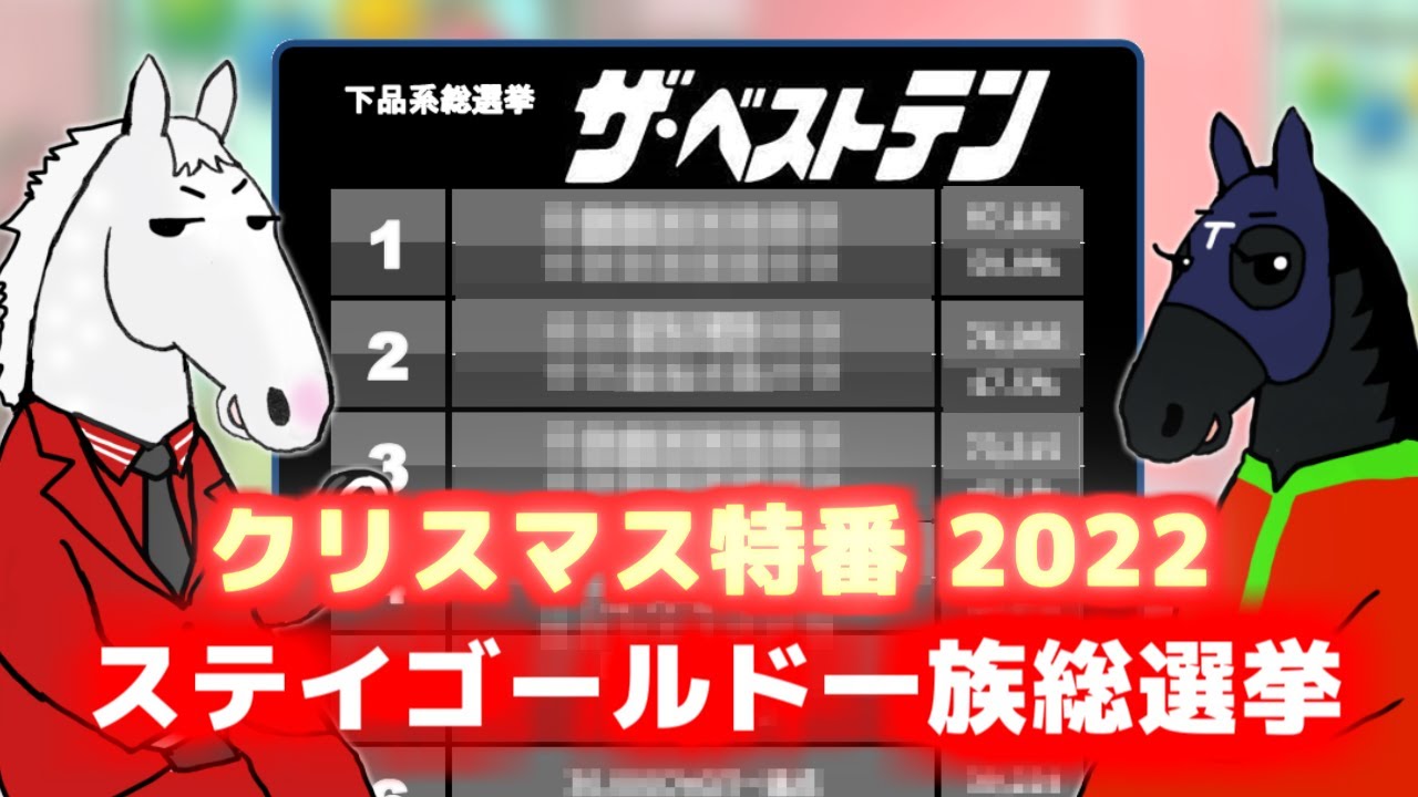【ゴールドシップ】ステイゴールド一族総選挙！１位はオルフェーヴル？オジュウチョウサン？ユーバーレーベンをアシスタントに迎え、選挙結果はっぴょー【ゴルシの部屋・クリスマス特番2022】