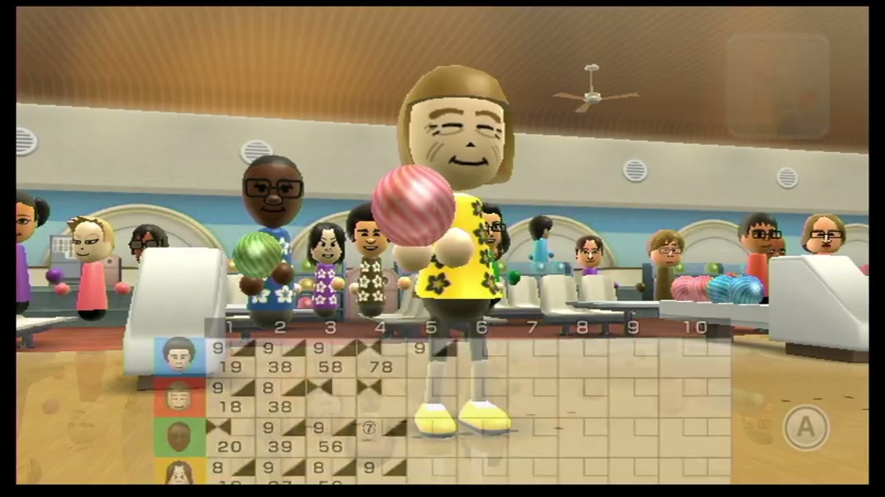 Wii Sports Resort: Bowling - 4 Players - Brown vs Yellow vs Blue vs Purple