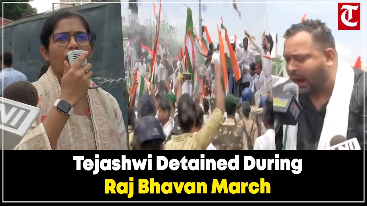 Police use water cannons, detain Tejashwi Yadav during Raj Bhavan March in Bihar
