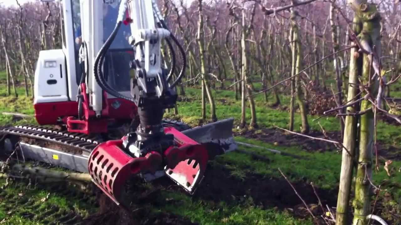 Boomgaard rooien met een Rupskraan