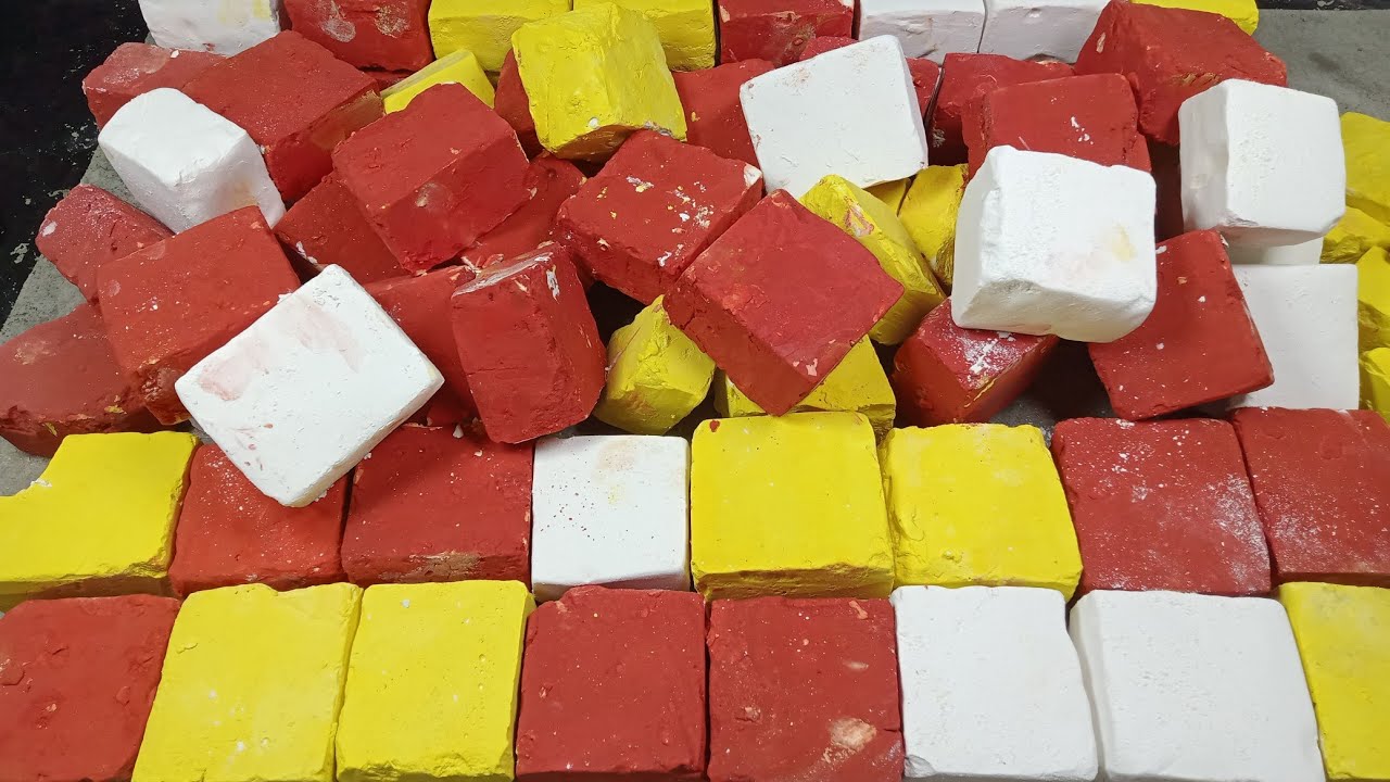 Red +Yellow Dyed +white Gym Chalk Mass crush | Crispy | satisfying | ASMR 