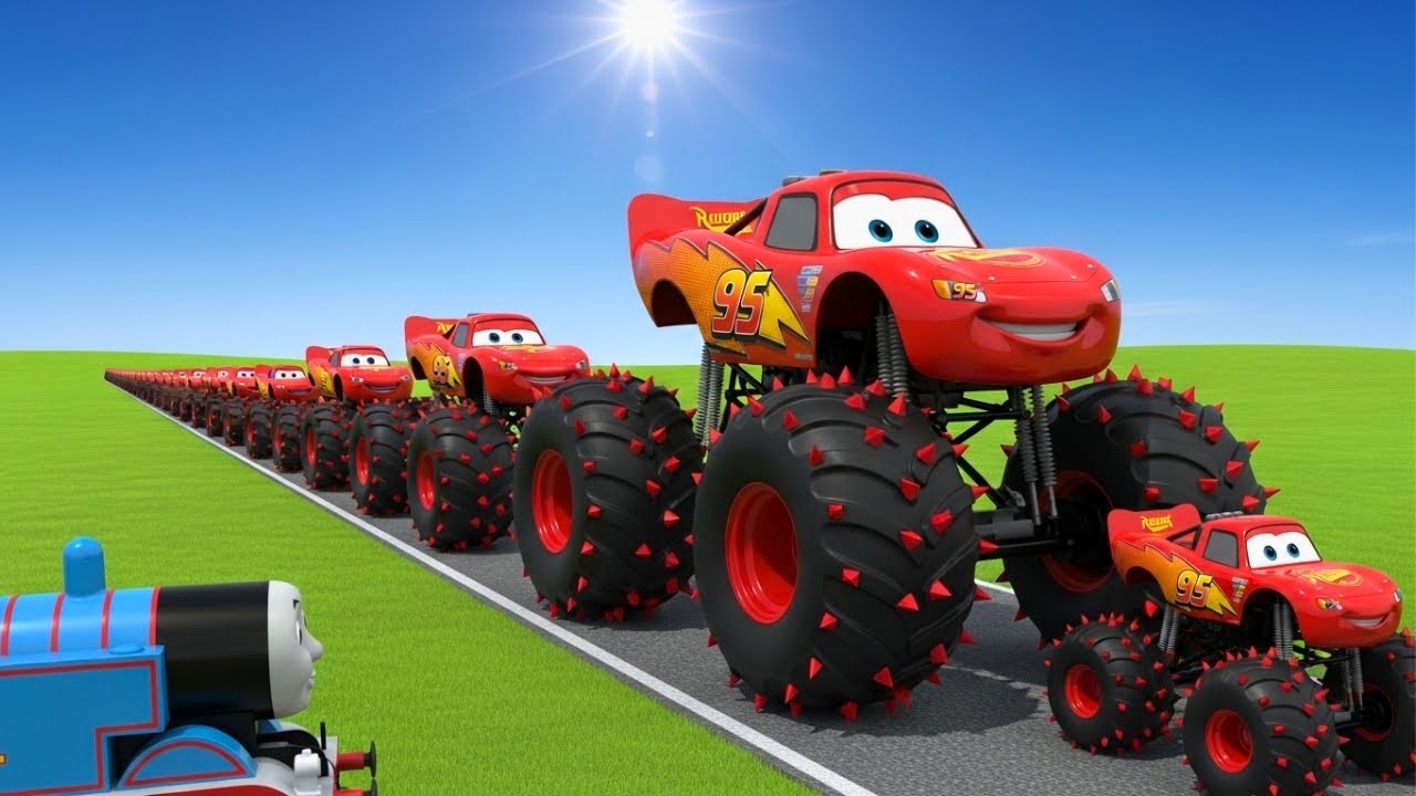 Big & Small McQueen Spider 🕸️ with Spiked Monster Wheels vs Fast Train | BeamNG.drive