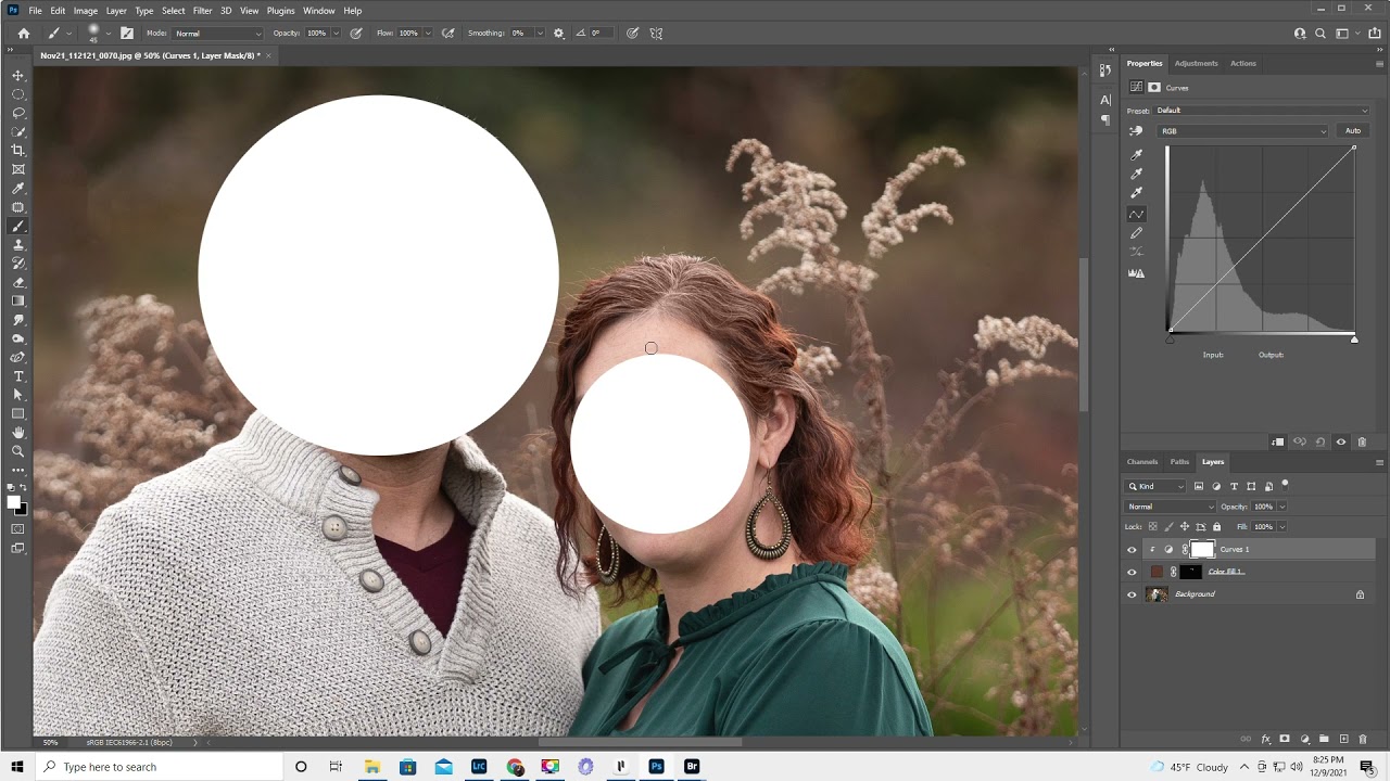 Dying gray hair or roots in Photoshop with the color blend mode, adjustments, masks, blend, paint