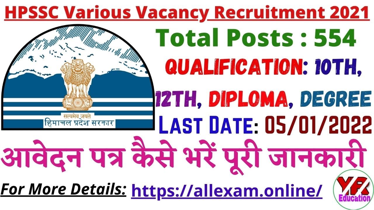 HPSSC new Vacancy Recruitment 2022| HPSSC Latest Vacancy Recruitment 2021-22| HPSSC Recruitment 2022