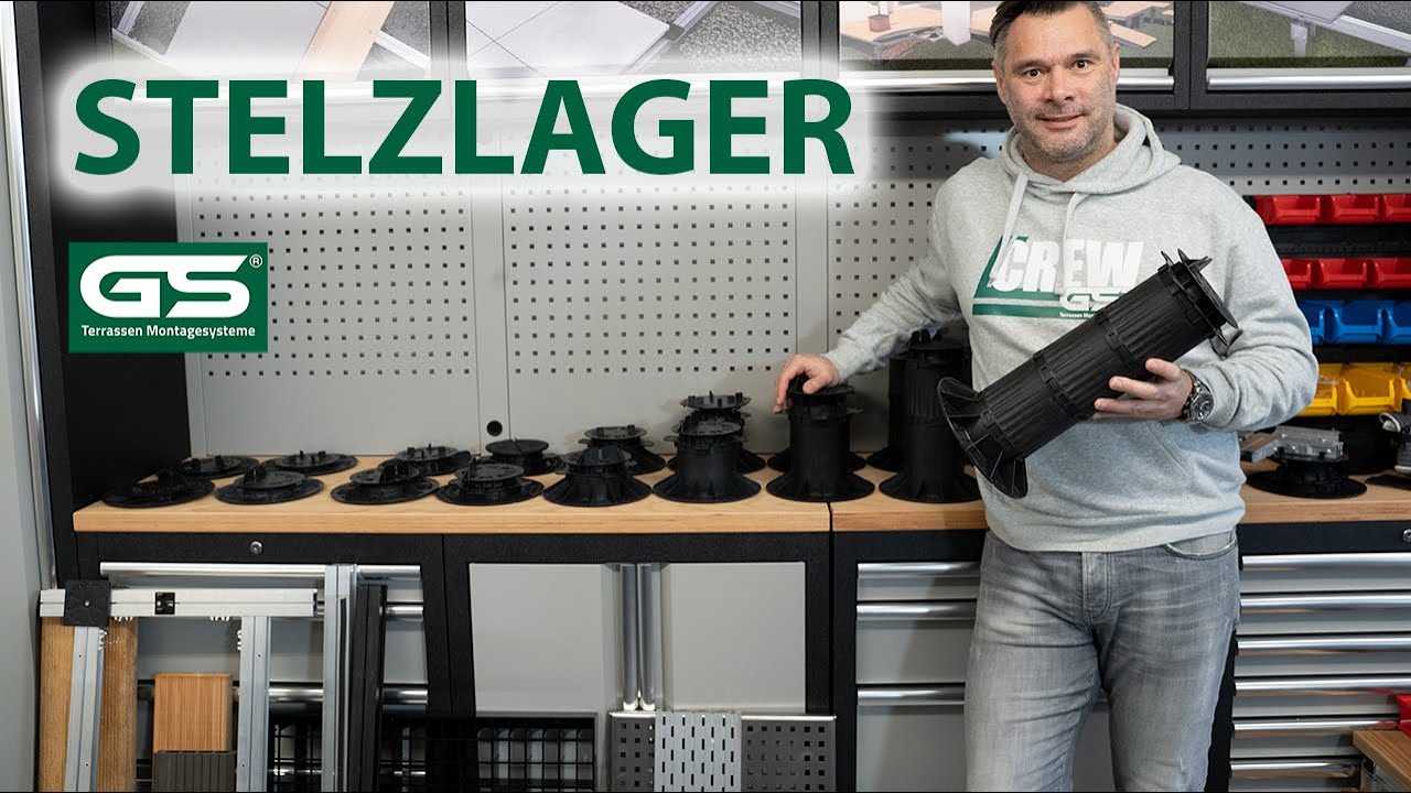 Terrasse bauen mit justierbaren Stelzlagern Stützenfüße Fundamentfüße Stellfuss Stelzenlager